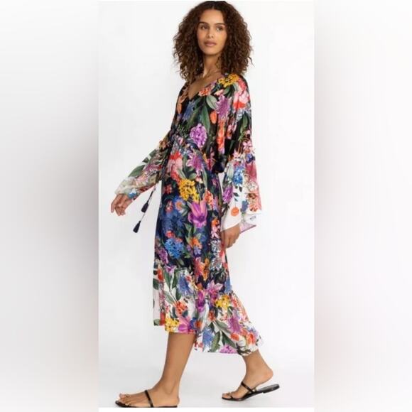 Johnny Was Neon Jungle Mix Tiered Floral Maxi Dress Cotton Silk Size Medium NWT - Picture 10 of 10